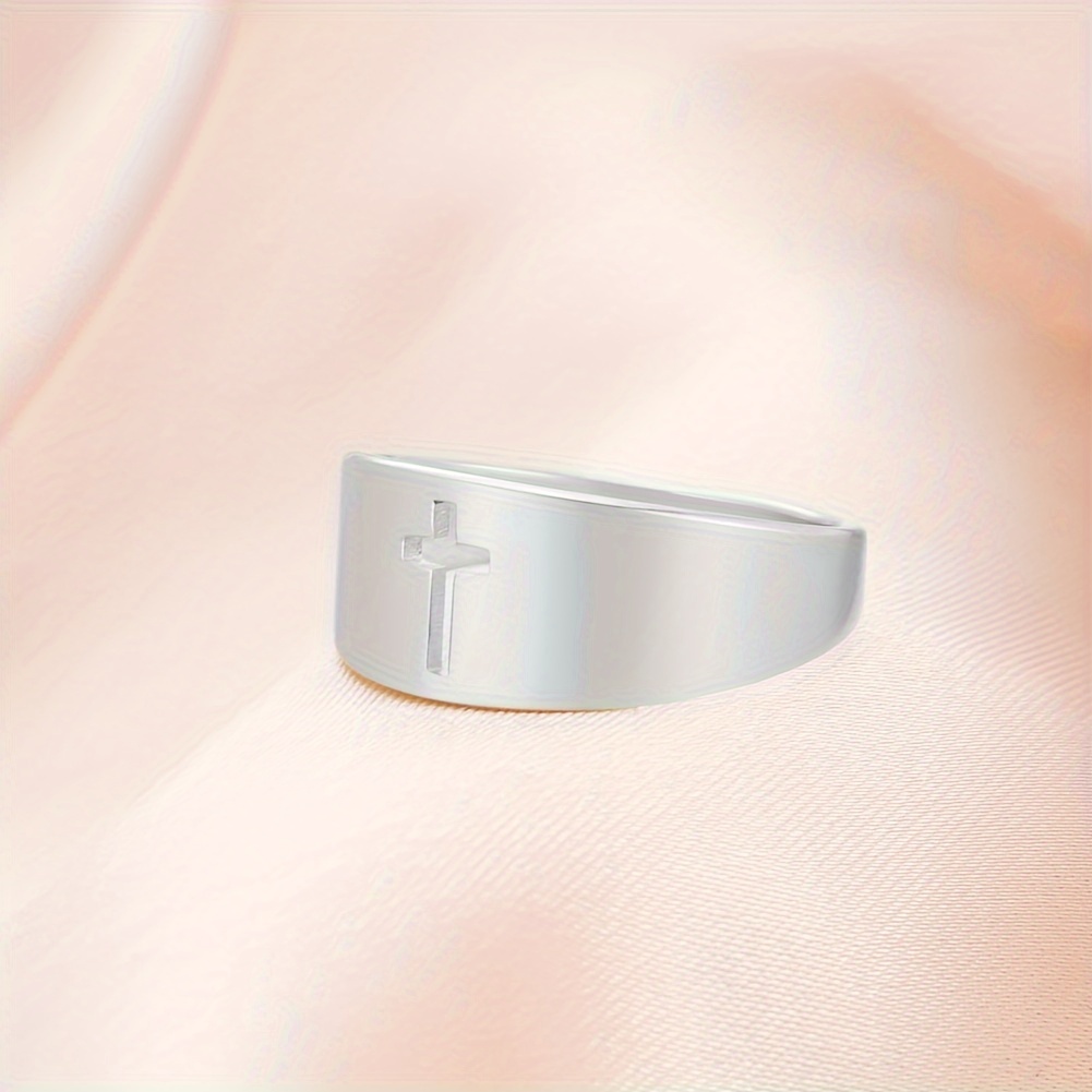 Women's Stainless Steel Prayer Ring with Cross Cutout